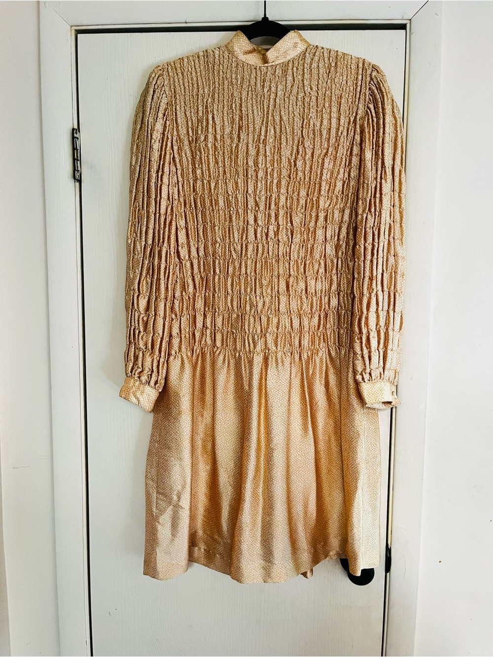 VTG Laura Biagiotti Silk Italy Ruched Puff Romantic Smocked Victorian Dress M